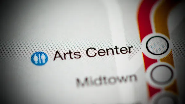 A map of the MARTA rail system highlighting the Arts Center Station.