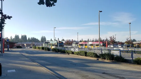 Bus terminal at Aurora Village Transit Center in Shoreline, Washington.