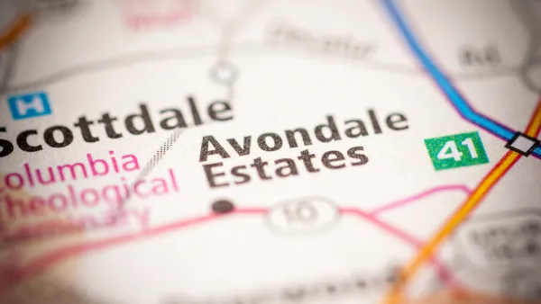 A map highlighting the location fo Avondale Estates in Georgia.