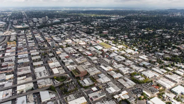 An aerial image of the neighborhood of Buckman in Portland, Oregon.