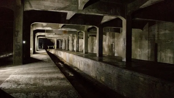 Abandoned concrete subway station and tunnel in downtown Cincinnati..