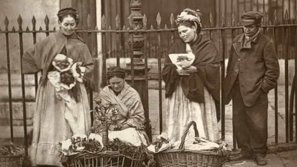 Historic photograph of London street life from 1877