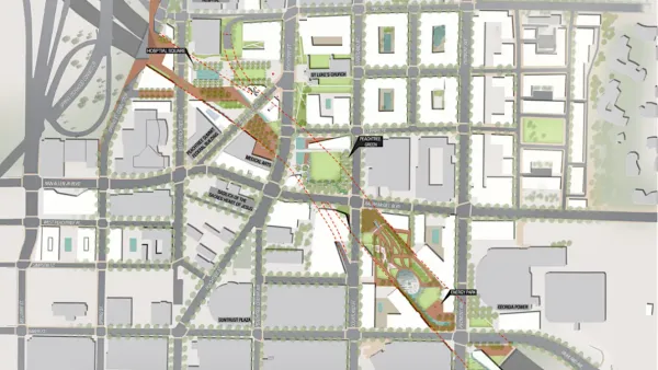 Map of proposed freeway cap over Atlanta freeway