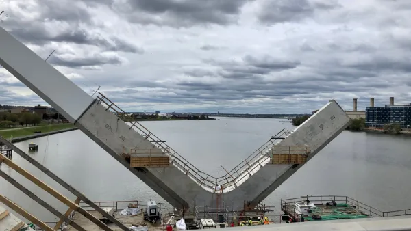A piece of the Frederick Douglass Memorial Bridge while under construction.