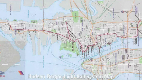 A map of the Hudson-Bergen Light Rail system.