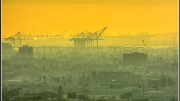 Looking out over Port of LA. A low fog rolling in over the whole area.