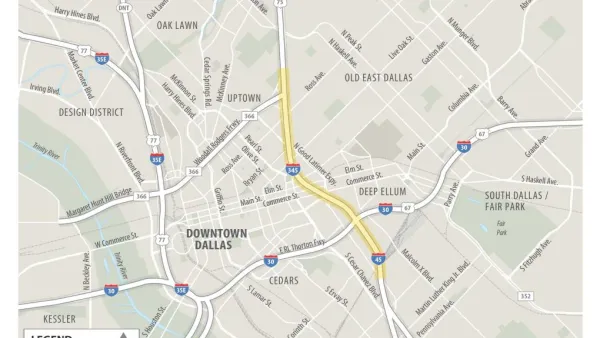 A map of the Keep It Moving Dallas feasibility study area along the I-345 Freeway in Dallas.