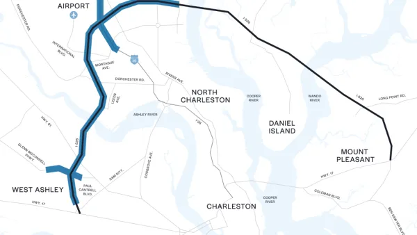 A map of the planned West I-526 Lowcountry Corridor project in North Charleston, South Carolina.