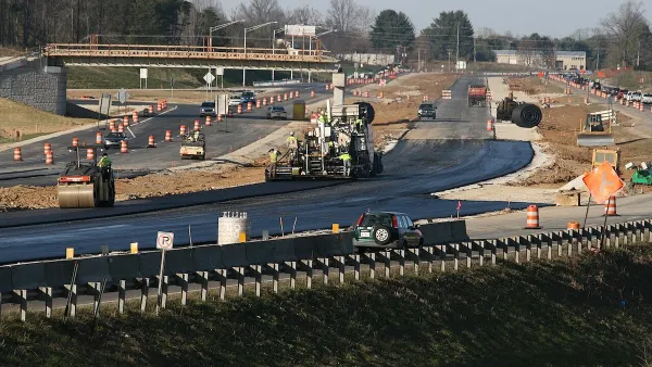 Construction work on interstate freeway in Indiana.