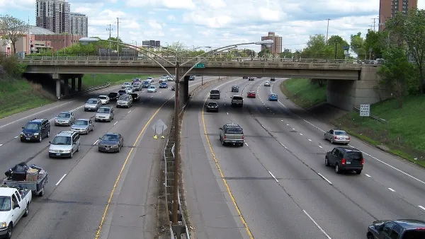 View of light traffic on Interstate 94 in Minneapolis, Minnesota.