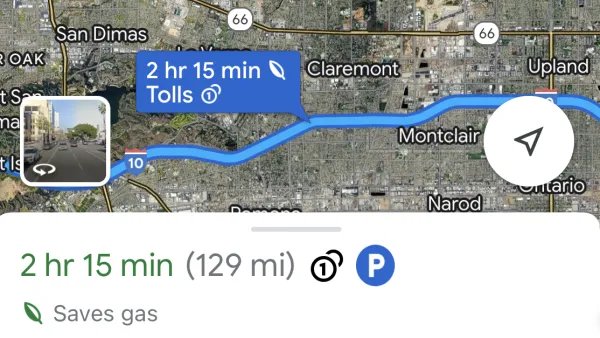 Google maps directions showing "saves gas" route