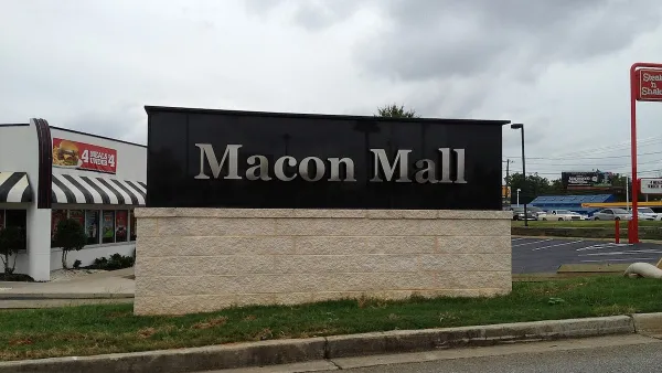 Macon Mall sign outside of low-rise building in Macon, Georgia.