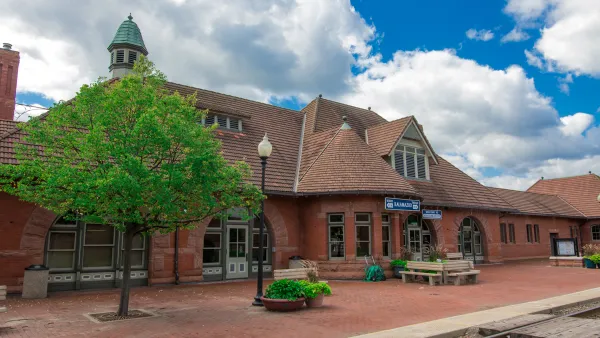 Red brick buildings at Kalamazoo central train station
