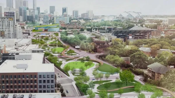 Rendering of Midtown Connector freeway cap park in Atlanta, Georgia