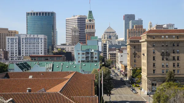 A view of the Oakland, California skyline in Downtown.
