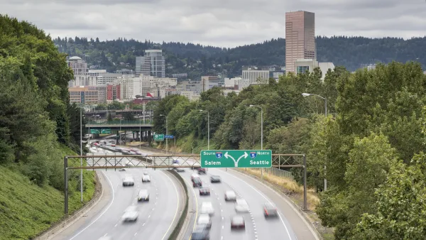 I-84 to I-5 Interstate Freeway in Portland Oregon with Long Exposure Vehicle Traffic Motion