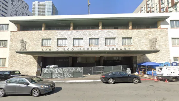 Google Street View of San Diego Central Library building, slated to be converted into temporary shelter for unhoused residents