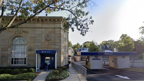 Google street view of historic one-story Chase Bank building (now PNC Bank) in Washington, D.C. with drive-through banking kiosk