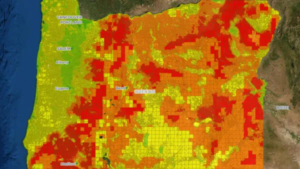 Color-coded map showing wildfire risk in Oregon