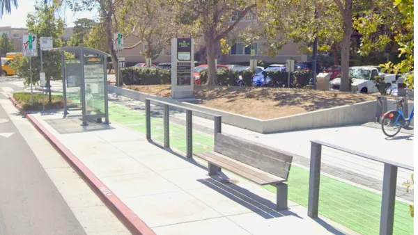 Google Maps view of bus stop wth bench and shelter in Emeryville, California