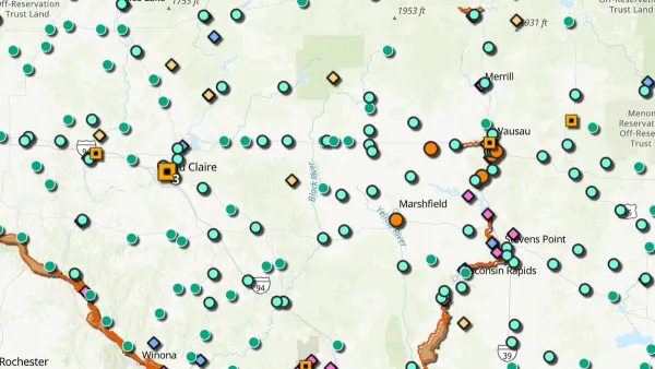 Screen shot of map from Wisconsin PFAS Interactive Data Viewer.