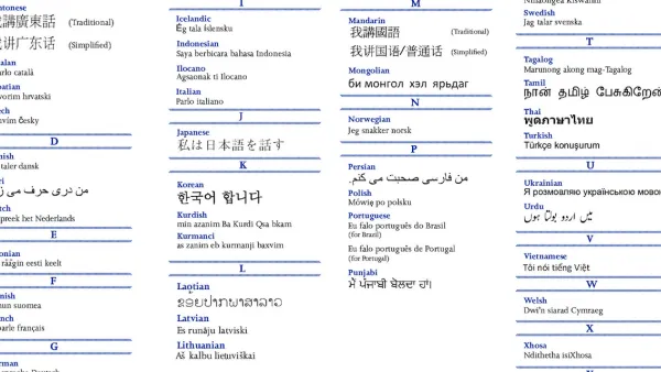 List of various international languages with text in English and original language.