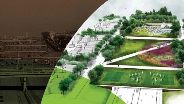 Rendering of land bridge over freeway in St. Paul, Minnesota