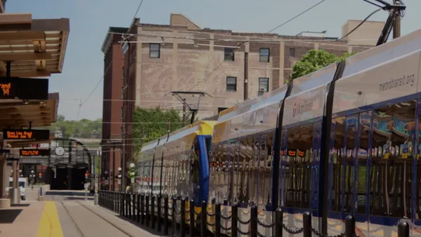 Light rail train at station in St, Paul, Minnesota.