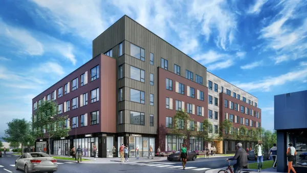 Rendering of Park Station mixed-use development in Woodlawn neighborhood of Chicago, Illinois.
