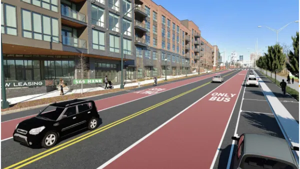 A conceptual rendering of a red bus lane in Atlanta.