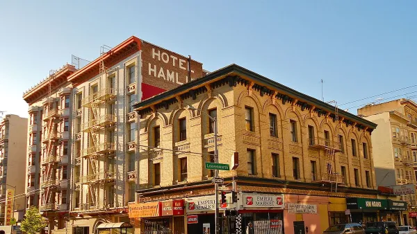 View of Hotel Hamlin SRO supportiveh ousing building in San Francisco Tenderloin district.