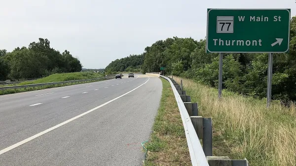Green highway exit sign for Thurmont, Maryland.