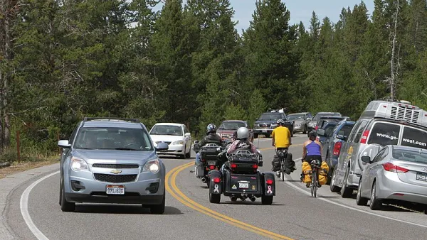 Traffic on road at Midway Geyser Basin