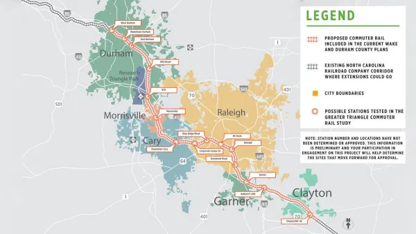 A map of the planned route of GoTriangle commuter rail.