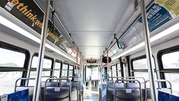 Interior of empty Valley Regional Transit bus in Boise, Idaho.