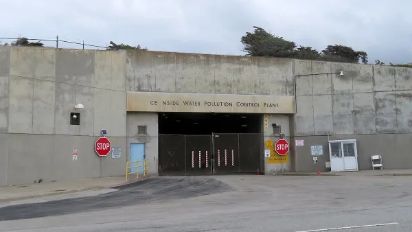 The west tunnel entrance to the Oceanside Water Pollution Control Plant in March 2020 with O and A letters missing in Oceanside.