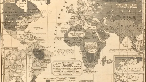 “Moral & Political Chart of the inhabited world: Exhibiting the Prevailing Religion, form of government, degree of civilization, and Population of each country.” In Woodbridge’s School Atlas, 1831.