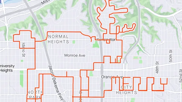 Strava map of route shaped like reindeer in San Diego, California.