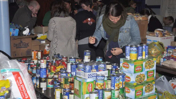 Volunteers prepared food and water supplies