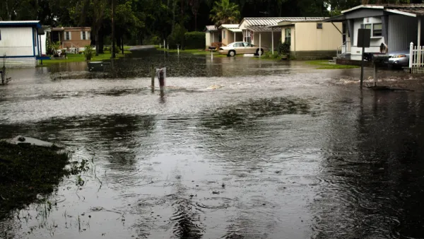 Flooded street in a mobile home community