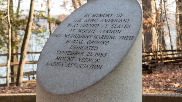 Memorial stone plaque at Mount Vernon commemorating the slaves who died on the plantation