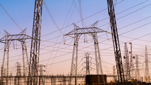 Power lines and towers at a substation