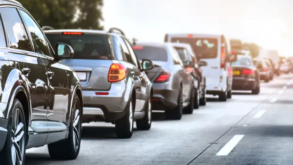 View of cars in traffic jam from behind