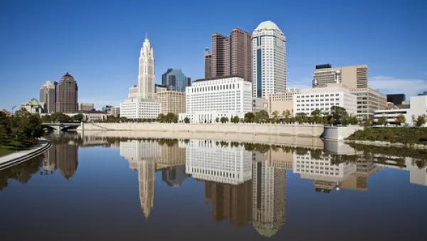 Columbus, Ohio skyline reflected in the Scioto River