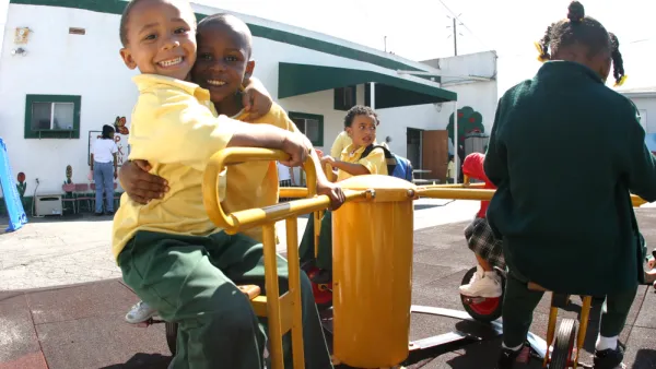 Children playing in a Los Angeles schoolyard