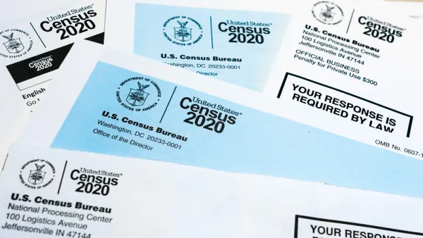 Close-up of a pile of Census 2020 forms