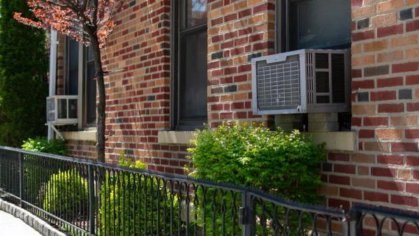 Window air conditioner units on a brick building