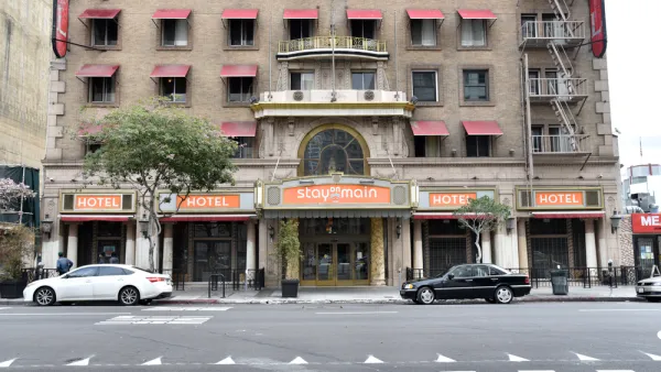 Facade of Cecil Hotel, Los Angeles