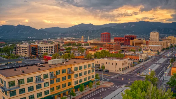 Aerial view of COlorado Springs, Colorado at dusk
