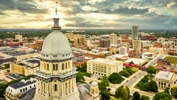 Illinois State Capitol dome and city in Springfield, Illinois